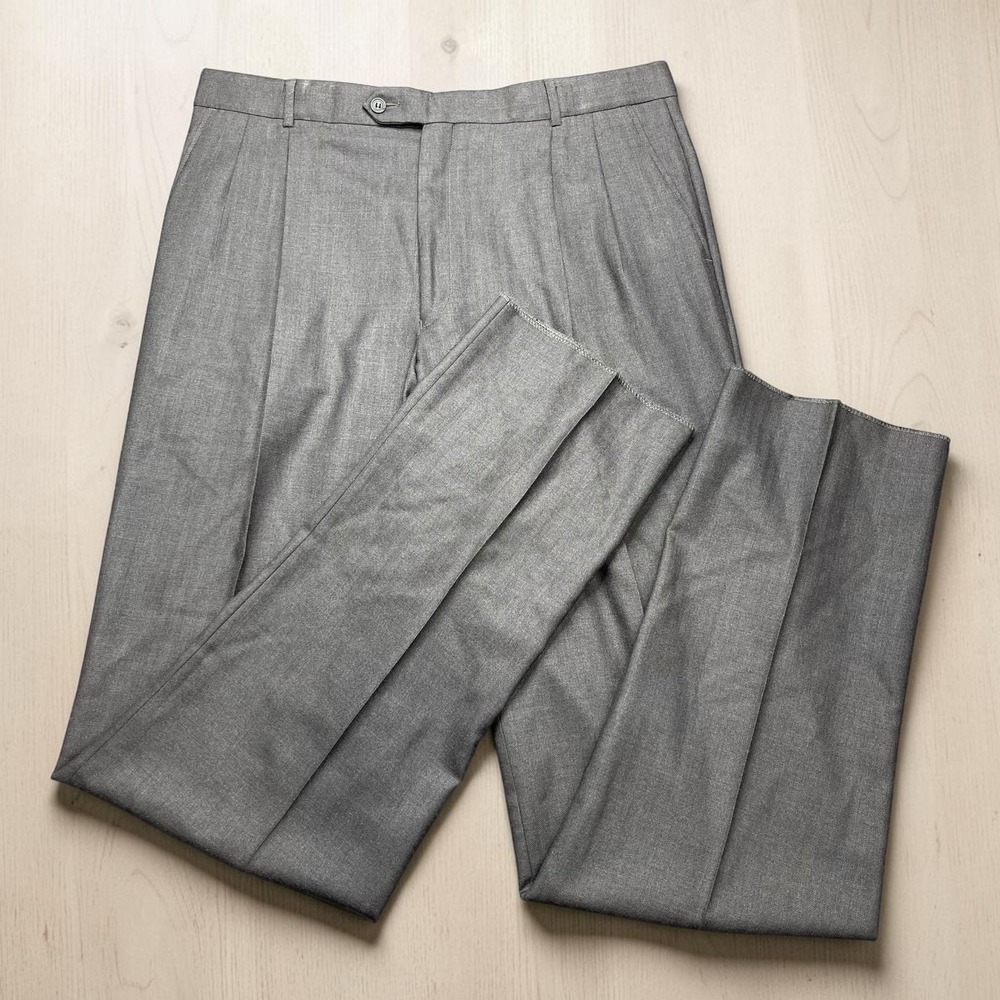 Ballin Relax Manchester Gray Silk Wool Herringbone Pleated Pants Mens Raw Hem 38